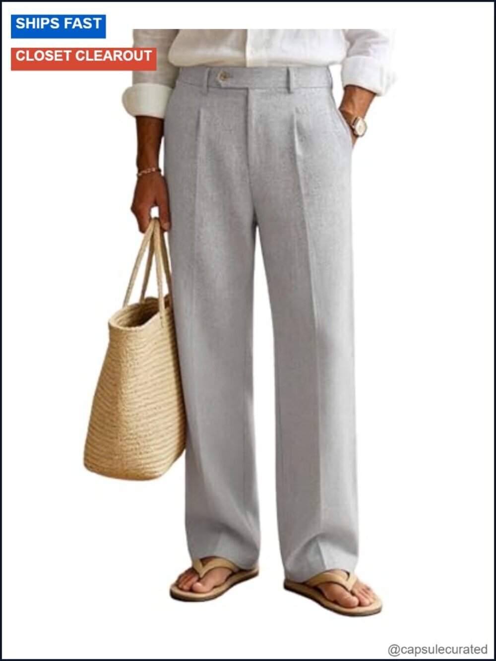 Men's Linen Casual Dress Pants Pleated Wide Leg Baggy Relaxed Fit Slacks Office